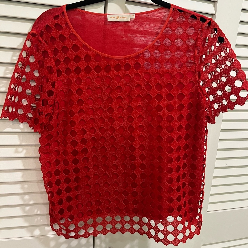 Tory Burch red cotton short sleeve top